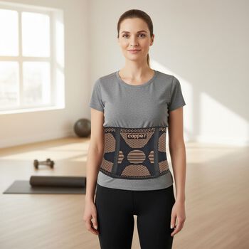 LIVMORE Kupferfaser R&uuml;cken und Taillen G&uuml;rtel, Gr&ouml;&szlig;e L, Kompression Schwarz-Kupfer