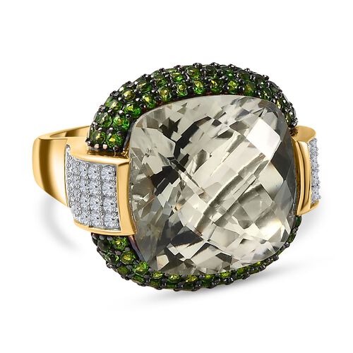 AAA Prasiolith, Chromdiopsid und Zirkon-Ring - 21,30 ct. image number 0