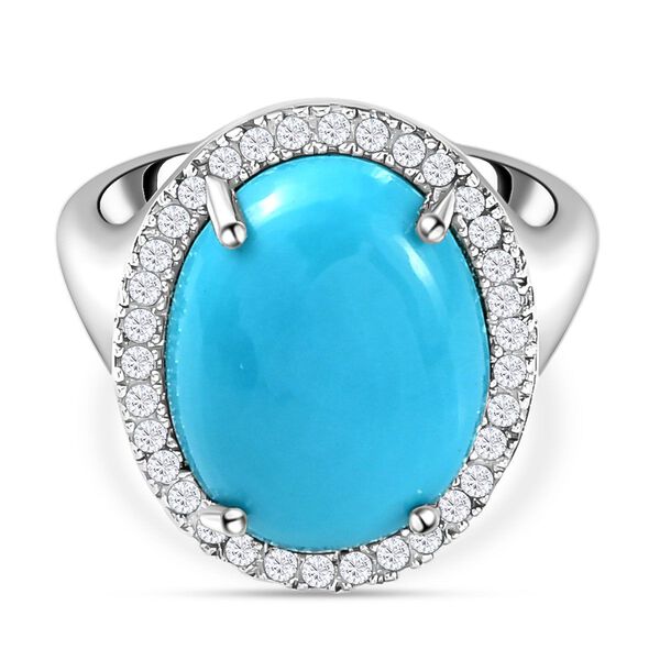 Amerikanischer, nat&uuml;rlicher Sleeping Beauty T&uuml;rkis und Zirkon-Halo-Ring in Silber