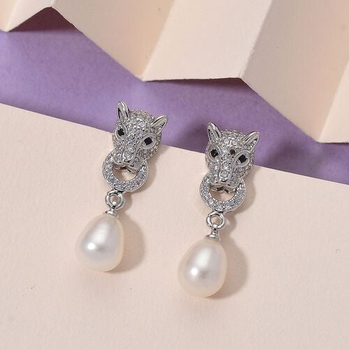Weiße Süßwasser Perle, Zirkonia Ohrringe Messing 13.50 ct image number 1