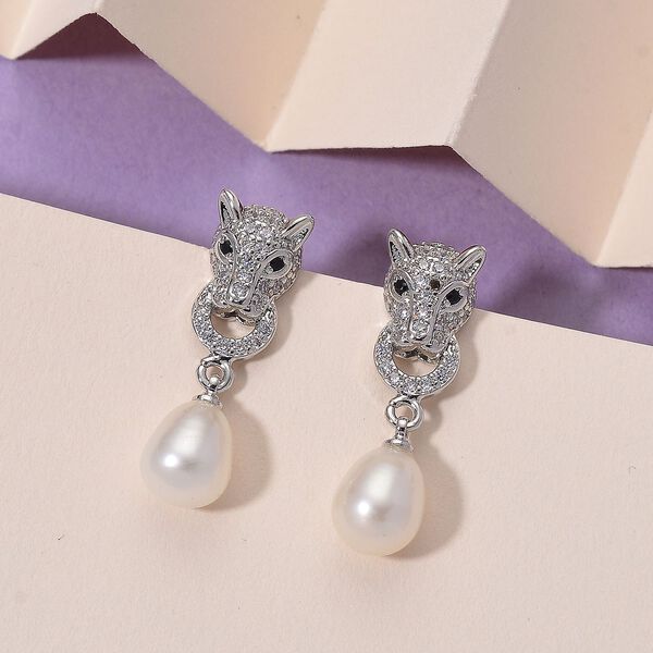 Wei&szlig;e S&uuml;&szlig;wasser Perle, Zirkonia Ohrringe, Nickelfreies Messing image number 2