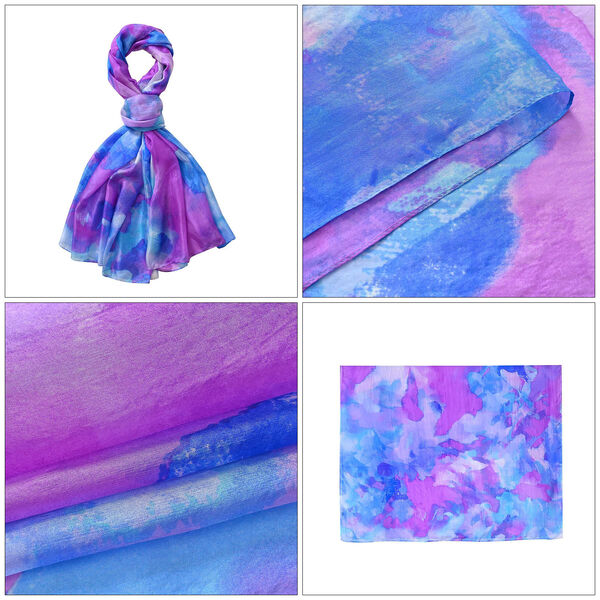 LA MAREY – Satinschal aus Maulbeerseide, Lila mit blauen Akzenten image number 5