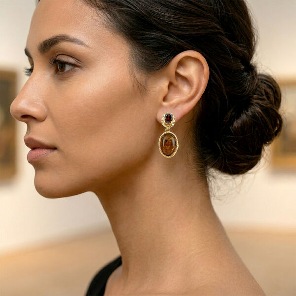 Nat&uuml;rlicher Baltischer Bernstein, Ohrringe 925 Silber vergoldet image number 2