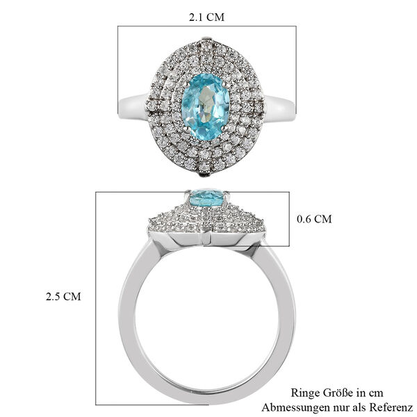 Kambodschanischer blauer und weißer Zirkon Halo-Ring, 925 Silber platiniert  ca. 1,93 ct image number 7