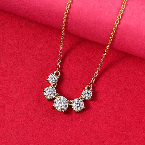 Moissanit 45cm Halskette, 925 Silber 750 Gelbgold Vermeil - 2,14 ct. image number 1