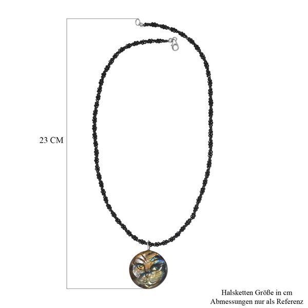 Labradorit und schwarze Spinell-Katze-Halskette, 50 cm - 115 ct. image number 7
