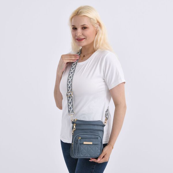 Maxikleid aus Viskose-Crepe mit Lurex Ombre-Schal mit Quasten aus Poly-Seide-Modal und Crossbody Tasche Dunkelblau image number 15