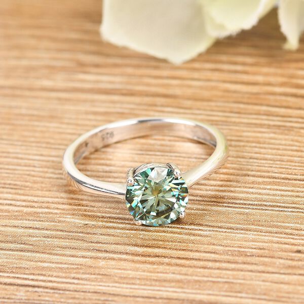 Grüner Moissanit Solitär Ring 925 Silber Platin-Überzug image number 2