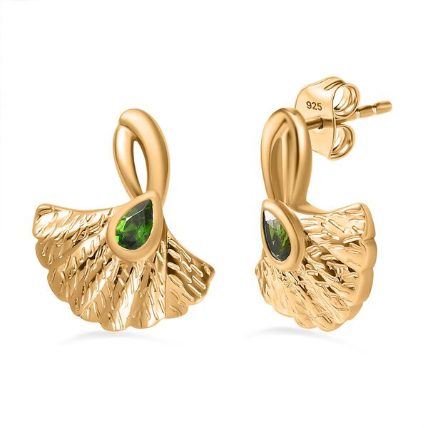 AA Nat&uuml;rlicher Chromdiopsid, Kanchanaburi Blauer Saphir Ohrringe 925 Silber Gelbgold Vermeil ca. 0.54 ct