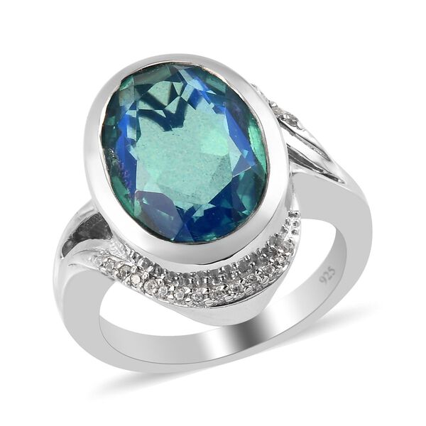 Pfau Triplett Quarz und Zirkon Ring 925 Silber Platin-Überzug image number 4