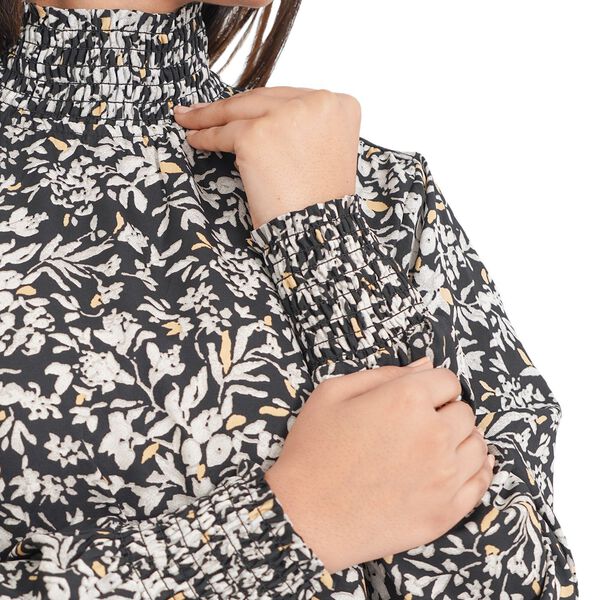 TAMSY - Damen Bluse mit Blatt- und Blumenmuster, Gr&ouml;&szlig;e 42, Schwarz image number 5