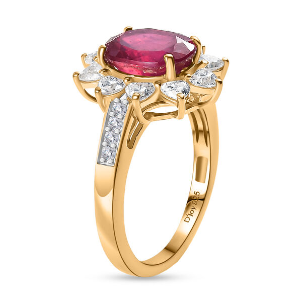 D'Joy - Herzensbl&uuml;te Afrikanischer Rubin (Fissure gef&uuml;llt), Moissanit Ring 925 Silber 750 Gelbgold Vermeil (Gr&ouml;&szlig;e 19.00) ca. 5.16 ct image number 4