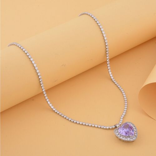 Lavendel-blaue und weiße Zirkonia-Herz-Halskette, 50 cm - 13,00 ct image number 1