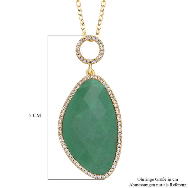 Gr&uuml;ner Aventurin, Wei&szlig;er Zirkonia Anh&auml;nger mit Kette, Goldfarbene ca. 18.00 ct image number 5