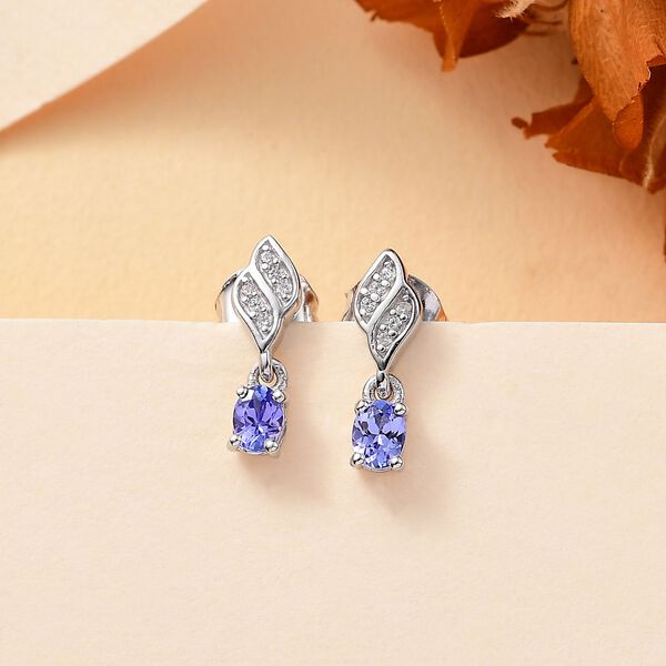 Tansanit, Wei&szlig;er Zirkon Ohrringe 925 Silber rhodiniert ca. 0.49 ct image number 1