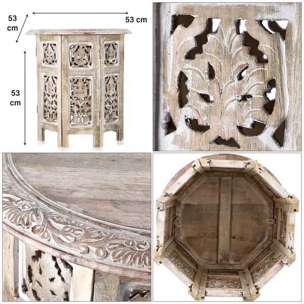 NAKKASHI - handgeschnitzter klappbarer Beistelltisch aus Mangoholz, 45x45x45 cm, weiß image number 5