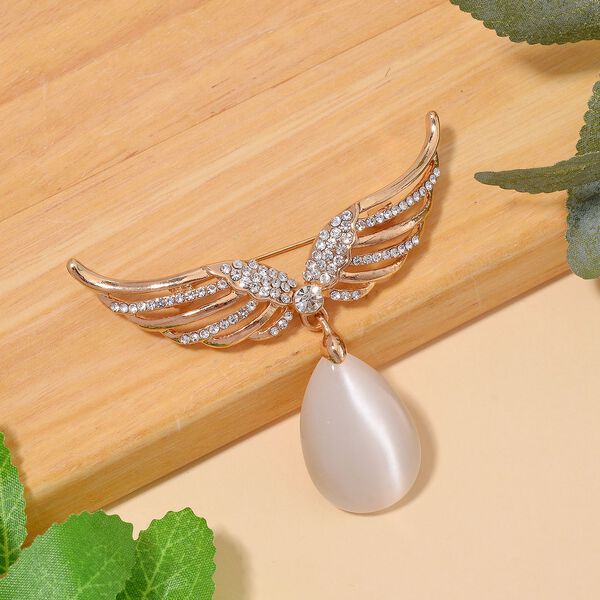 Weiße Katzenaugen, Weiße Kristall Brosche image number 2