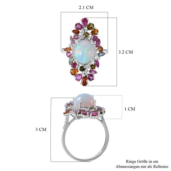 AA natürlicher, äthiopischer Welo Opal, mehrfarbiger Turmalin und Zirkon-Ring - 5,25 ct. image number 4