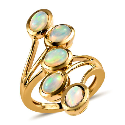 Nat&uuml;rlicher, &auml;thiopischer Opal 5-Stein-Ring, 925 Silber Vergoldet (Gr&ouml;&szlig;e 16.00) ca. 1,60 ct