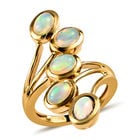 Natürlicher, äthiopischer Opal 5-Stein-Ring, 925 Silber Vergoldet (Größe 16.00) ca. 1,60 ct