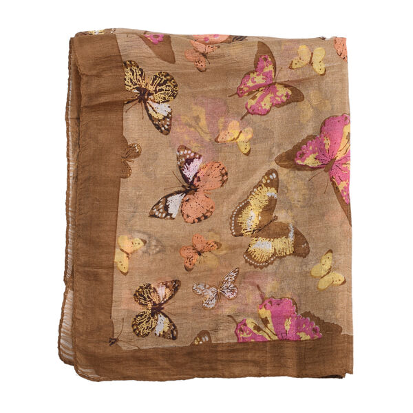 Bedruckter 100% Satin-Seidenschal, 48x160cm, Schmetterlinge braun image number 5