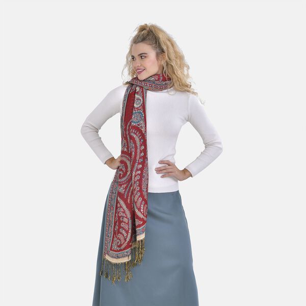 Cashew Fransen-Schal, Paisleymuster, Rot image number 4
