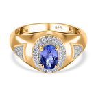 Tansanit, Weißer Zirkon Ring, 925 Silber Gelbgold Vermeil, (Größe 20.00) ca. 1.09 ct