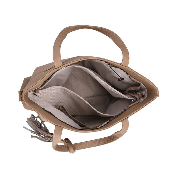 Echtleder-Tote-Bag mit Reißverschlussfach hinten, Doppeltragegriff und Schulterriemen, 35x10x33 cm, Khaki image number 4