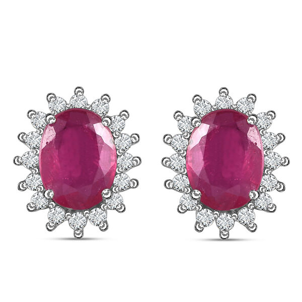 Afrikanischer Rubin (Fissure gef&uuml;llt), Wei&szlig;er Zirkon Ohrringe 925 Silber Platiniert ca. 3.28 ct image number 4