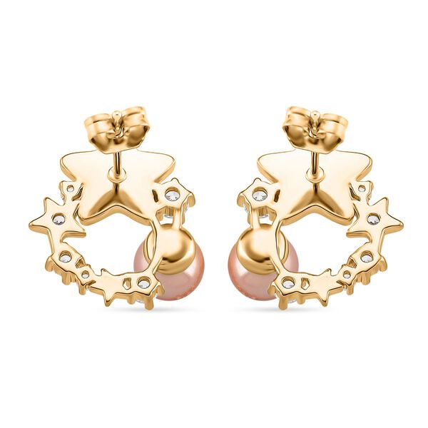 Pfirsich Muschelperle (5-7 mm), Weißes Perlmutt Ohrringe, Nickelfreies Messing, golfarben image number 5