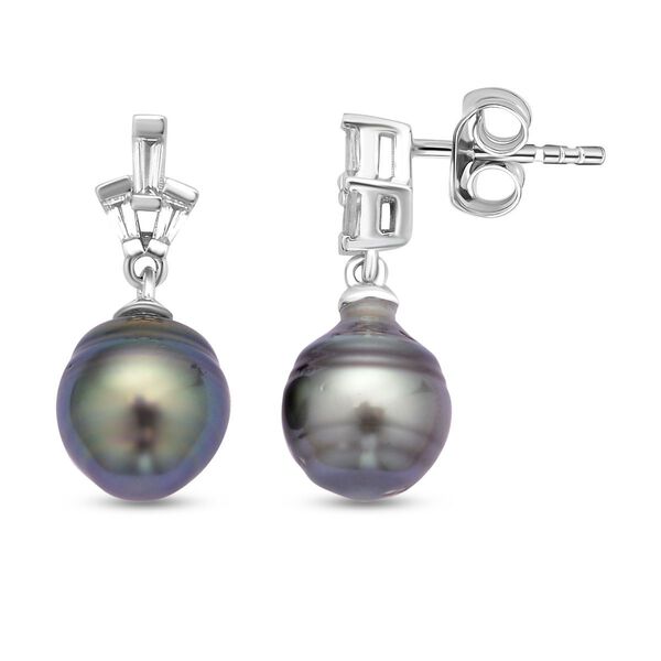 Tahiti Perle und wei&szlig;e Zirkon Ohrringe, 925 Silber rhodiniert ca. 0.61 ct image number 4