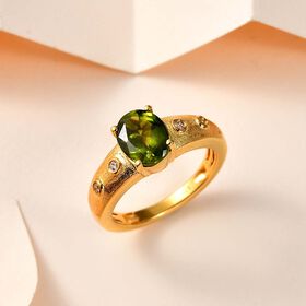 AA Natürlicher, italienischer Vesuvianit, Weißer Zirkon Ring, 925 Silber Gelbgold Vermeil, (Größe 18.00) ca. 2.09 ct