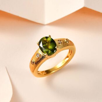 AA Nat&uuml;rlicher, italienischer Vesuvianit, Wei&szlig;er Zirkon Ring, 925 Silber Gelbgold Vermeil, (Gr&ouml;&szlig;e 18.00) ca. 2.09 ct