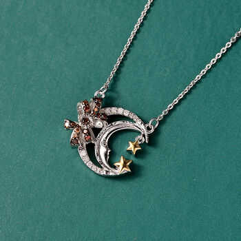 GP - Kanchanaburi Blauer Saphir, Roter Diamant Halskette ca. 50 cm 925 Silber Rhodiniert und 750 Gelbgold Vermeil ca. 0,23 ct.