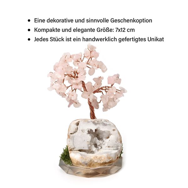 Handgefertigter Rosenquarz-Kristallbaum aus Kupferdraht, 7×12 cm, Rosa image number 4