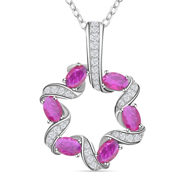 Rosaner und wei&szlig;er Zirkonia Anh&auml;nger mit Kette, Messing image number 0