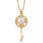 Weiße Süßwasser Perle, Weißer Zirkonia Schmuckset ca. 50 cm Nickelfreies Messing, Reines Kupfer vergoldet 8.00 ct