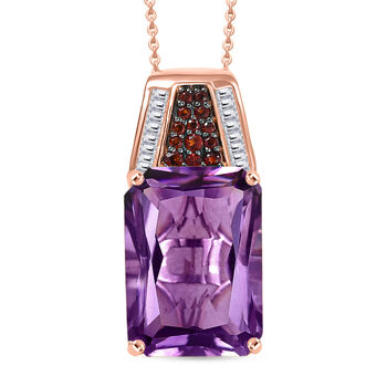 D'Joy Rose De France Amethyst, Moissanit und Mosambik Granat Anh&auml;nger mit 50cm Kette - 17,84 ct.