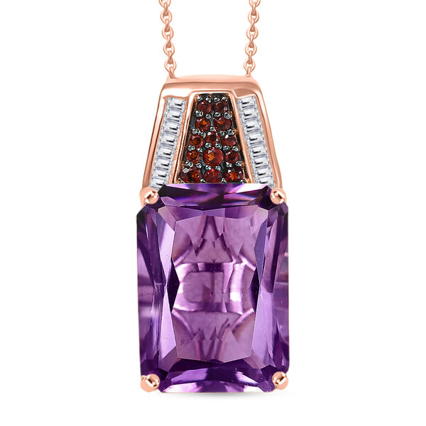D'Joy Rose De France Amethyst, Moissanit und Mosambik Granat Anh&auml;nger mit 50cm Kette - 17,84 ct.