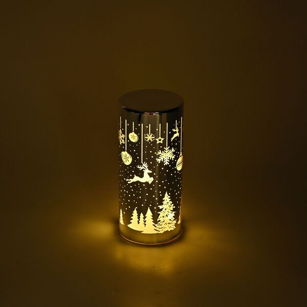 LED-Deko-Zylinder aus Glas mit Weihnachts-Motiven, Silber image number 8