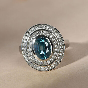 Kambodschanischer blauer und Wei&szlig;er Zirkon Ring 925 Silber platiniert  ca. 3,98 ct