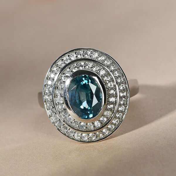 Kambodschanischer blauer und Wei&szlig;er Zirkon Ring 925 Silber platiniert  ca. 3,98 ct image number 2