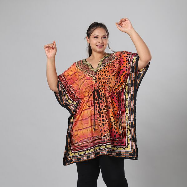 V-Ausschnitt bedruckter Kaftan, Einheitsgr&ouml;&szlig;e Orange image number 2