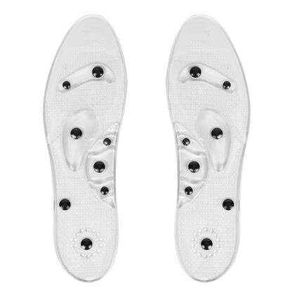 Description: silicone insole  szie:L (45-49) Material:Magnetic silicone insole 90%PU+10% magnet Color: transparent color stock goods NV:150G 
