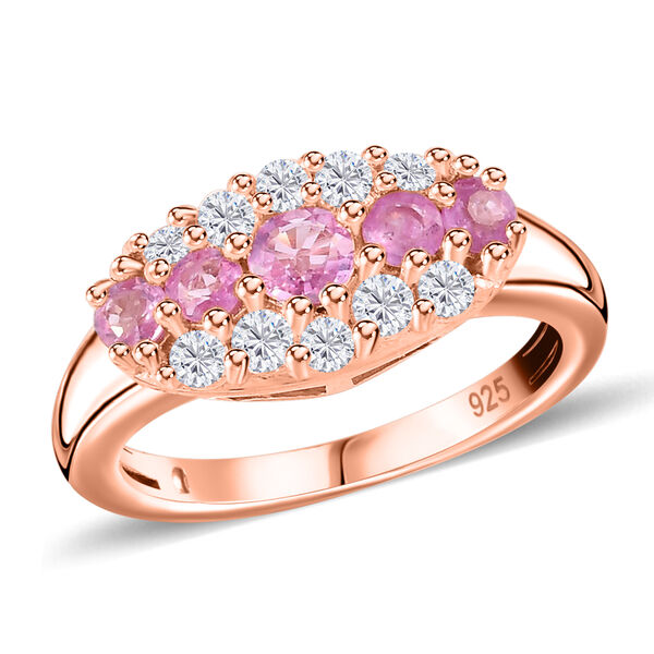 Rosa Saphir und Zirkon Cluster Ring, 925 Silber rosévergoldet, 1,34 ct. image number 4