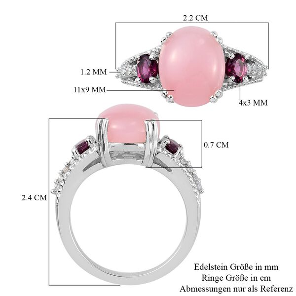 Rosa Opal, Rhodolith-Granat und Zirkon Ring 925 Silber Platin-Überzug image number 7