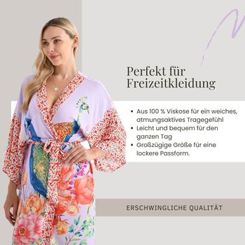 Kimono mit G&uuml;rtel, floralem Pfauenmuster, 128&times;78 cm, Fliederfarben