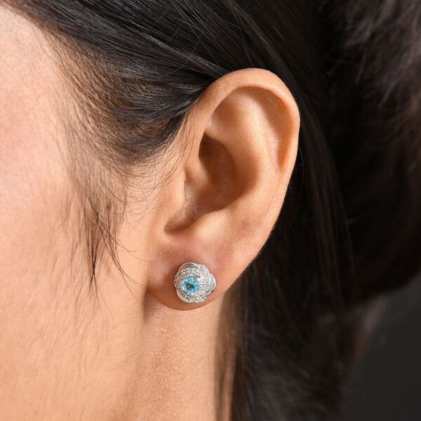 Djoy AA Betroka Blauer Apatit, Wei&szlig;er Zirkon Ohrringe 925 Silber rhodiniert ca. 1.04 ct image number 3