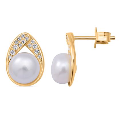 Süßwasserperlen und Zirkonia-Ohrringe - 0,33 ct.