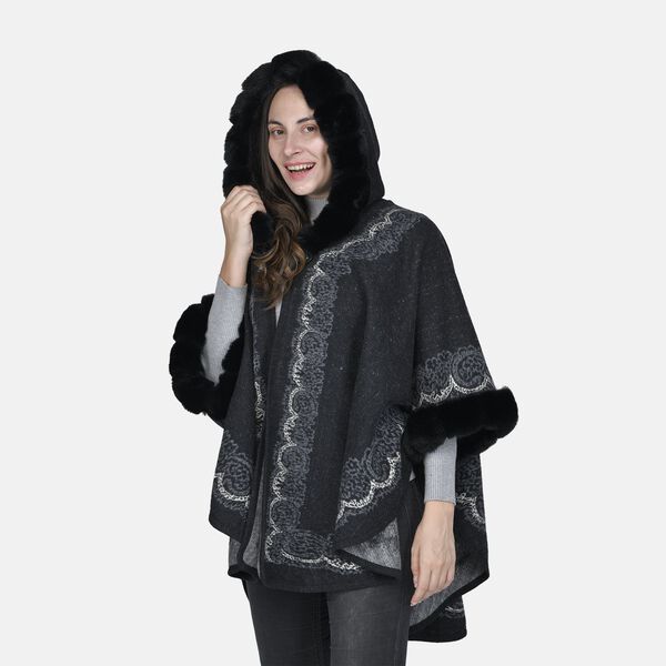 TAMSY - Designer Kunstfell Ruana, Schwarz image number 5